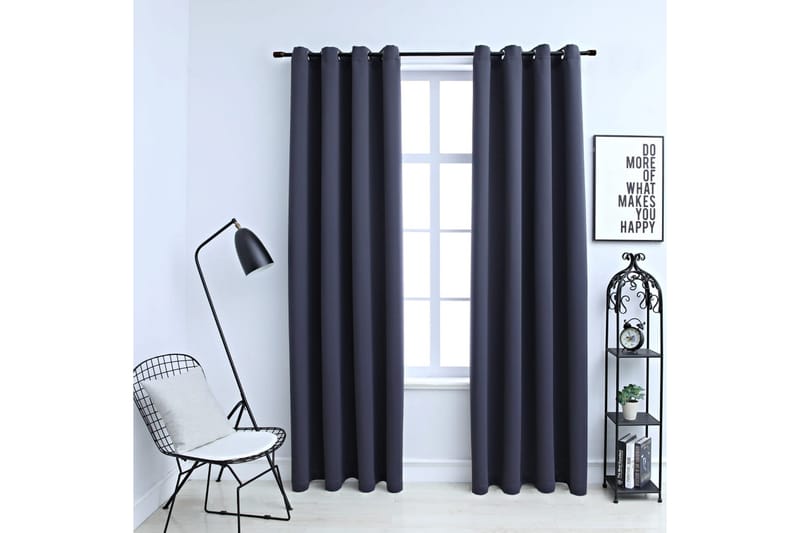 Lystette gardiner med metallringer 2 stk antrasitt 140x225cm - Tekstiler - Gardiner - Mørkleggingsgardin