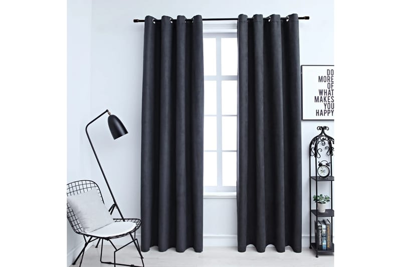 Lystette gardiner med metallringer 2 stk antrasitt 140x225cm - Tekstiler - Gardiner - Mørkleggingsgardin