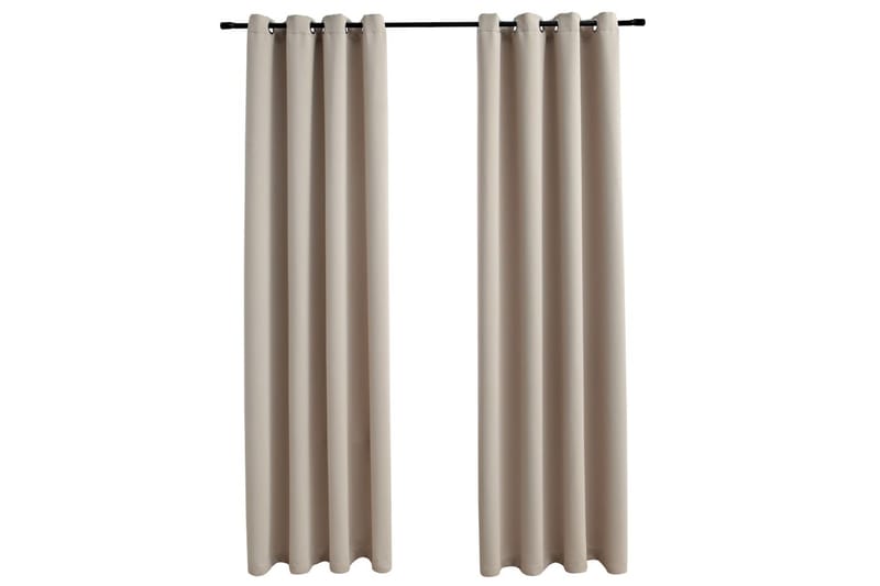 Lystette gardiner med metallringer 2 stk beige 140x175 cm - Mørkleggingsgardin