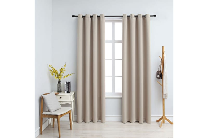Lystette gardiner med metallringer 2 stk beige 140x245 cm - Tekstiler - Gardiner - Mørkleggingsgardin