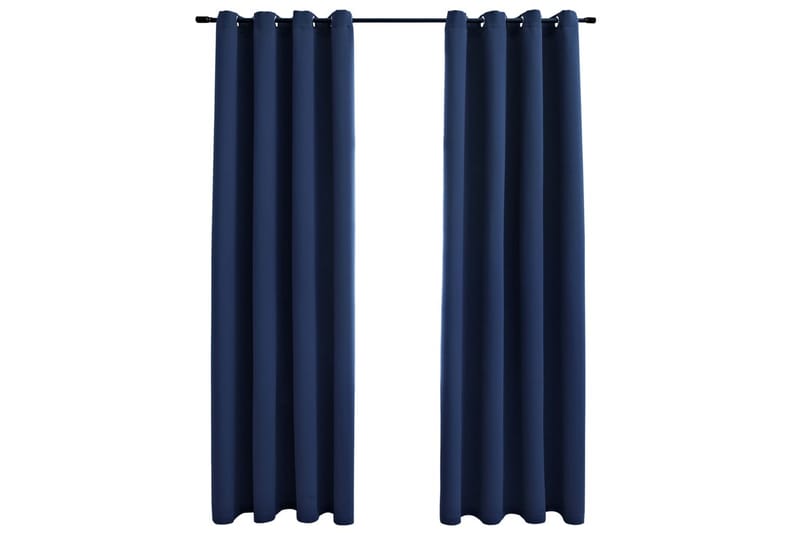 Lystette gardiner med metallringer 2 stk blå 140x245 cm - Tekstiler - Gardiner - Mørkleggingsgardin