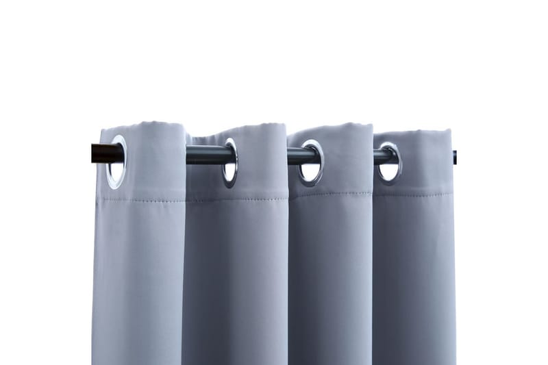 Lystette gardiner med metallringer 2 stk grå 140x225 cm - Tekstiler - Gardiner - Mørkleggingsgardin