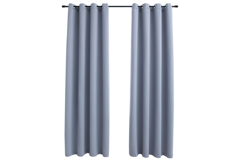 Lystette gardiner med metallringer 2 stk grå 140x245 cm - Mørkleggingsgardin