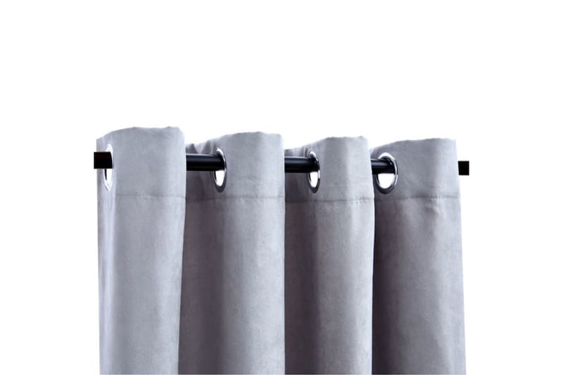 Lystette gardiner med metallringer 2 stk grå 140x245 cm - Mørkleggingsgardin