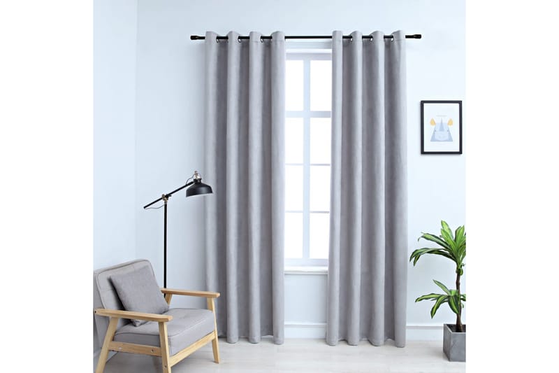 Lystette gardiner med metallringer 2 stk grå 140x245 cm - Tekstiler - Gardiner - Mørkleggingsgardin