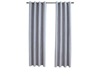 Lystette gardiner med metallringer 2 stk grå 140x245 cm - Tekstiler - Gardiner - Mørkleggingsgardin