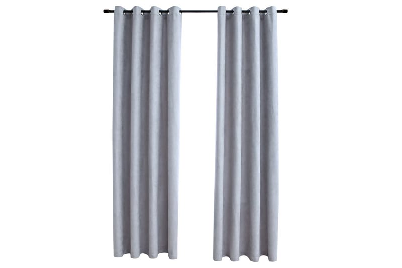 Lystette gardiner med metallringer 2 stk grå 140x245 cm - Tekstiler - Gardiner - Mørkleggingsgardin