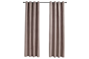 Lystette gardiner med metallringer 2 stk gråbrun 140x175 cm - Tekstiler - Gardiner - Mørkleggingsgardin