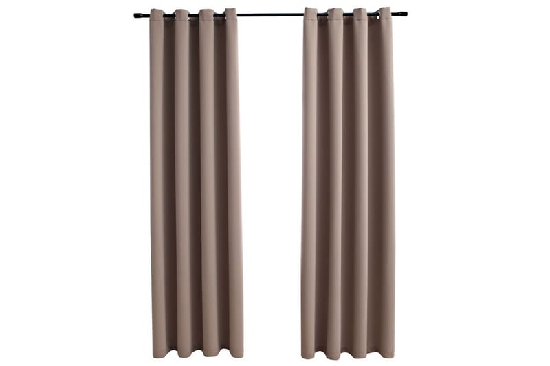 Lystette gardiner med metallringer 2 stk gråbrun 140x175 cm - Tekstiler - Gardiner - Mørkleggingsgardin