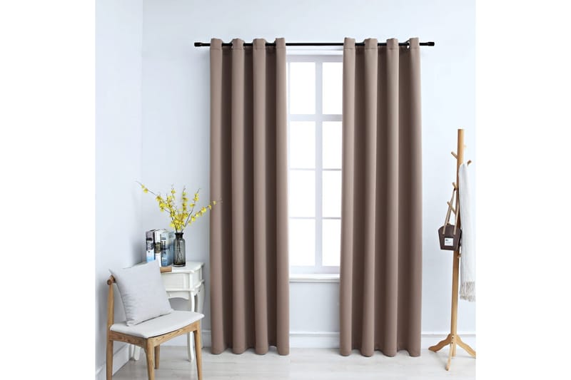 Lystette gardiner med metallringer 2 stk gråbrun 140x245 cm - Tekstiler - Gardiner - Mørkleggingsgardin