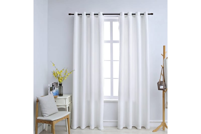Lystette gardiner med metallringer 2 stk offwhite 140x245cm - Tekstiler - Gardiner - Mørkleggingsgardin