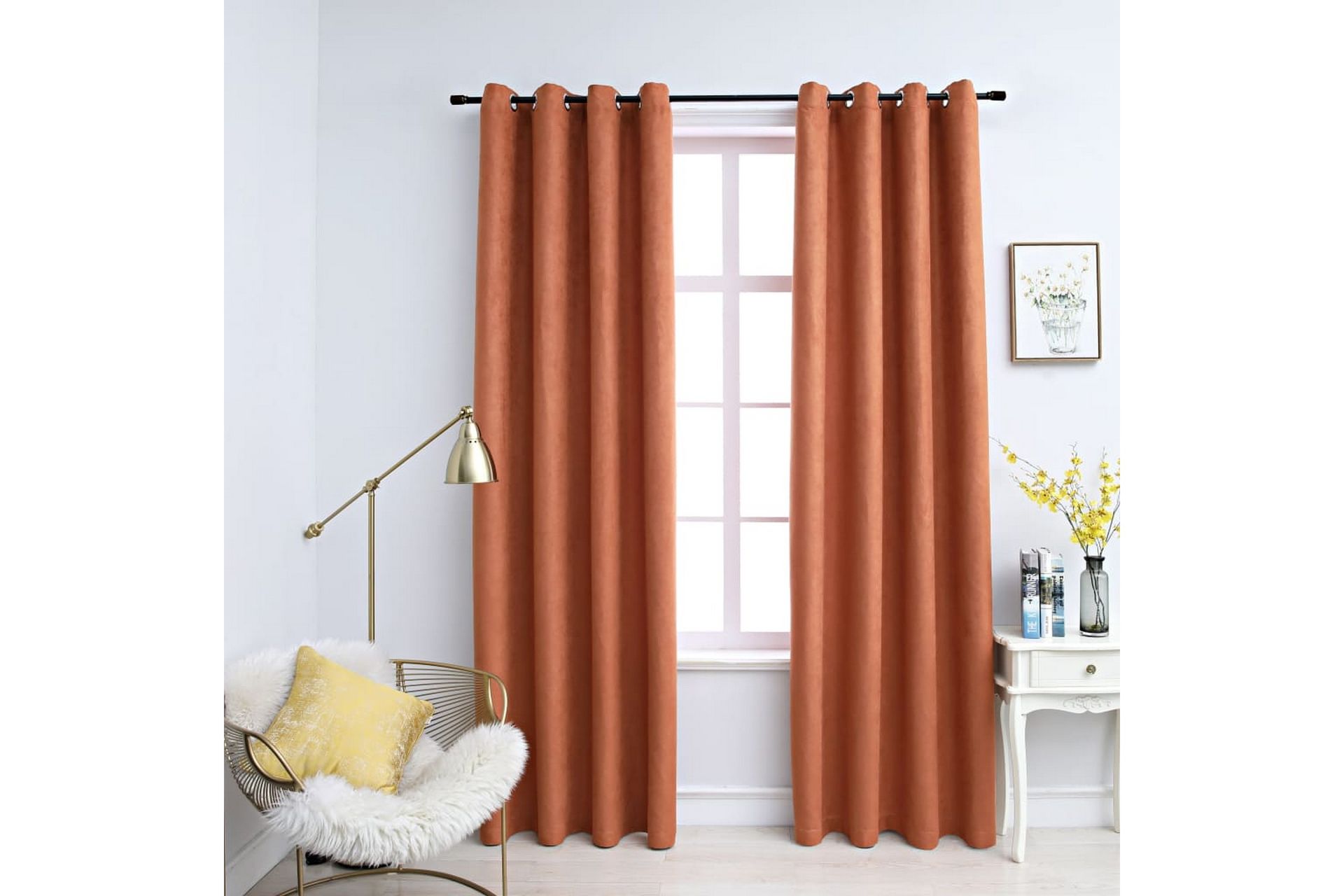 Lystette gardiner med metallringer 2 stk rust 140x245 cm - Tekstiler - Gardiner - Mørkleggingsgardin