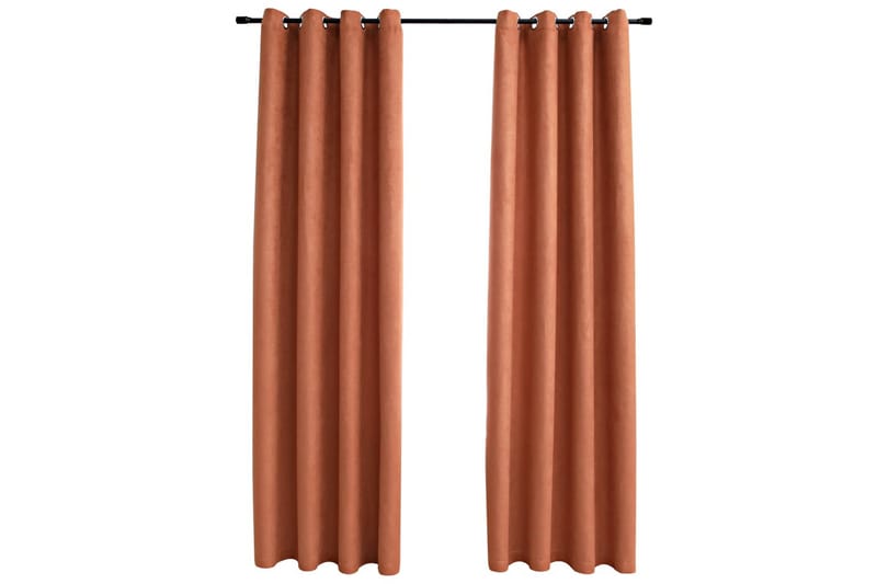Lystette gardiner med metallringer 2 stk rust 140x245 cm - Tekstiler - Gardiner - Mørkleggingsgardin