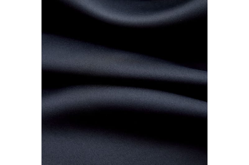 Lystette gardiner med metallringer 2 stk svart 140x175 cm - Mørkleggingsgardin