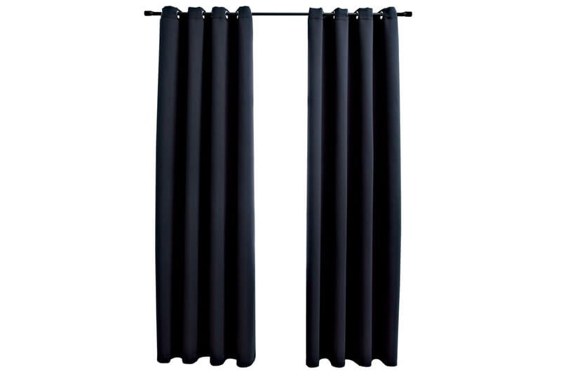 Lystette gardiner med metallringer 2 stk svart 140x175 cm - Tekstiler - Gardiner - Mørkleggingsgardin