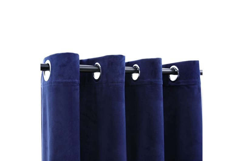 Lystette gardiner med ringer 2 stk fløyel mørkeblå 140x225cm - Mørkleggingsgardin