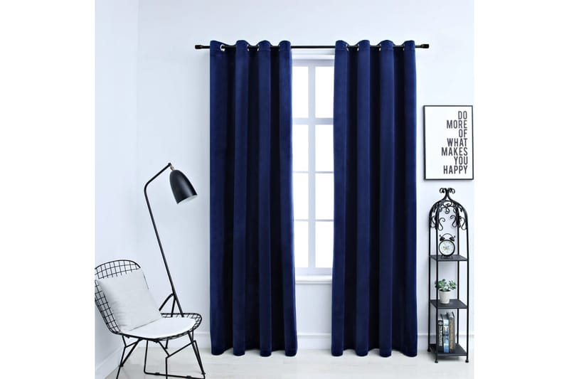 Lystette gardiner med ringer 2 stk fløyel mørkeblå 140x225cm - Tekstiler - Gardiner - Mørkleggingsgardin