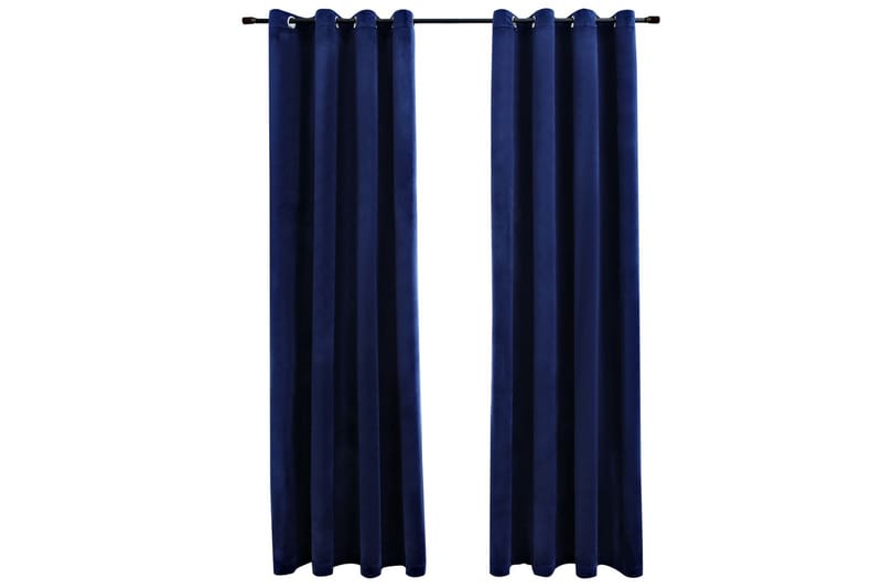 Lystette gardiner med ringer 2 stk fløyel mørkeblå 140x225cm - Tekstiler - Gardiner - Mørkleggingsgardin