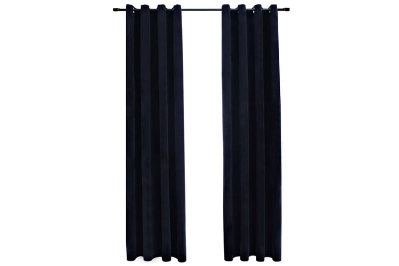 Lystette gardiner med ringer 2 stk fløyel svart 140x175 cm - Tekstiler - Gardiner - Mørkleggingsgardin