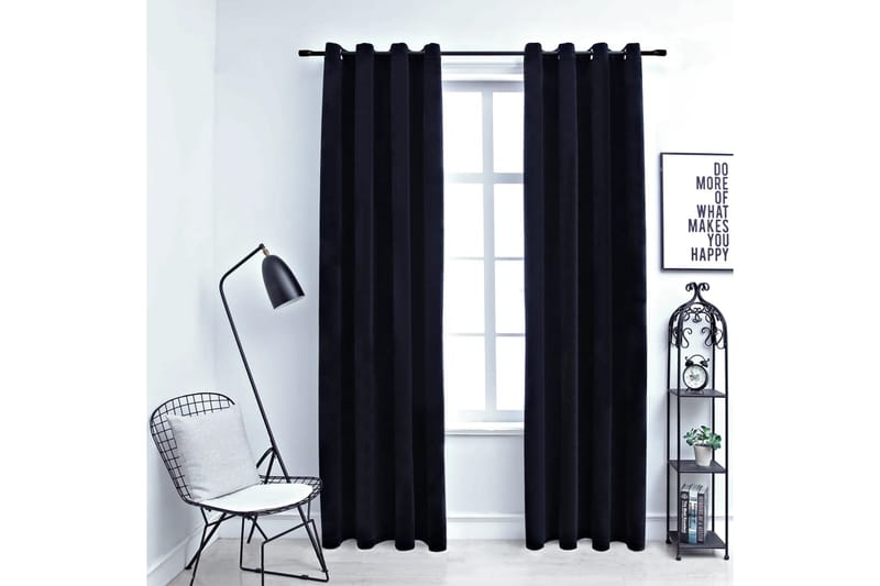 Lystette gardiner med ringer 2 stk fløyel svart 140x245 cm - Tekstiler - Gardiner - Mørkleggingsgardin