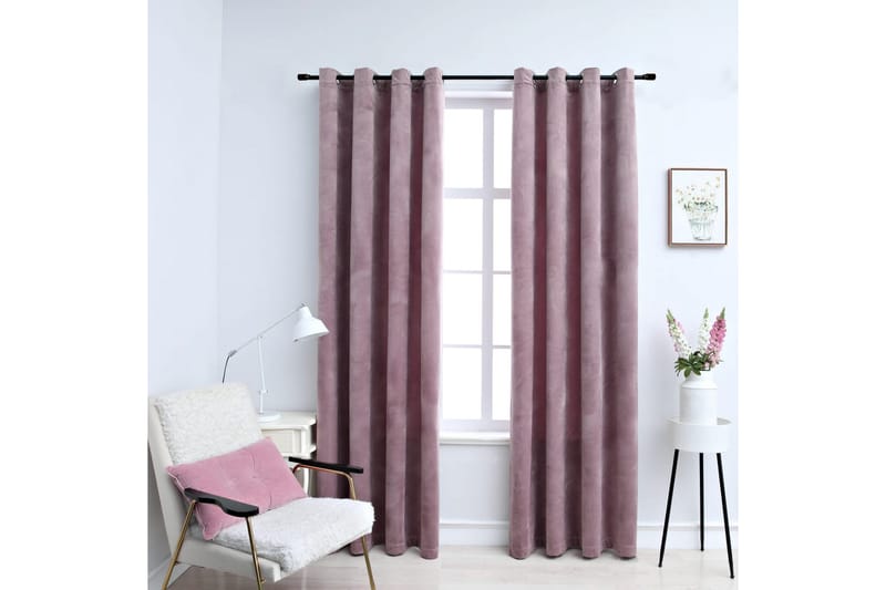 Lystette gardiner ringer 2stk fløyel antikk rosa 140x245cm - Tekstiler - Gardiner - Mørkleggingsgardin