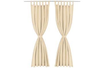 Mikrosateng gardiner med hemper 2 stk 140x225 cm beige - Beige - Tekstiler - Gardiner - Mørkleggingsgardin