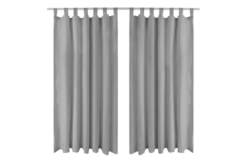 Mikrosateng gardiner med hemper 2 stk 140x225 cm grå - Grå - Tekstiler - Gardiner - Mørkleggingsgardin