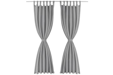Mikrosateng gardiner med hemper 2 stk 140x245 cm grå - Grå - Tekstiler - Gardiner - Mørkleggingsgardin
