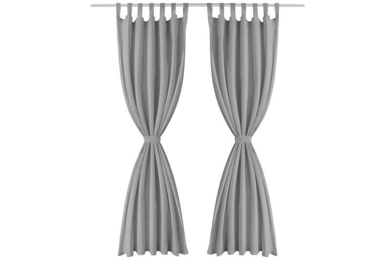 Mikrosateng gardiner med hemper 2 stk 140x245 cm grå - Grå - Tekstiler - Gardiner - Mørkleggingsgardin