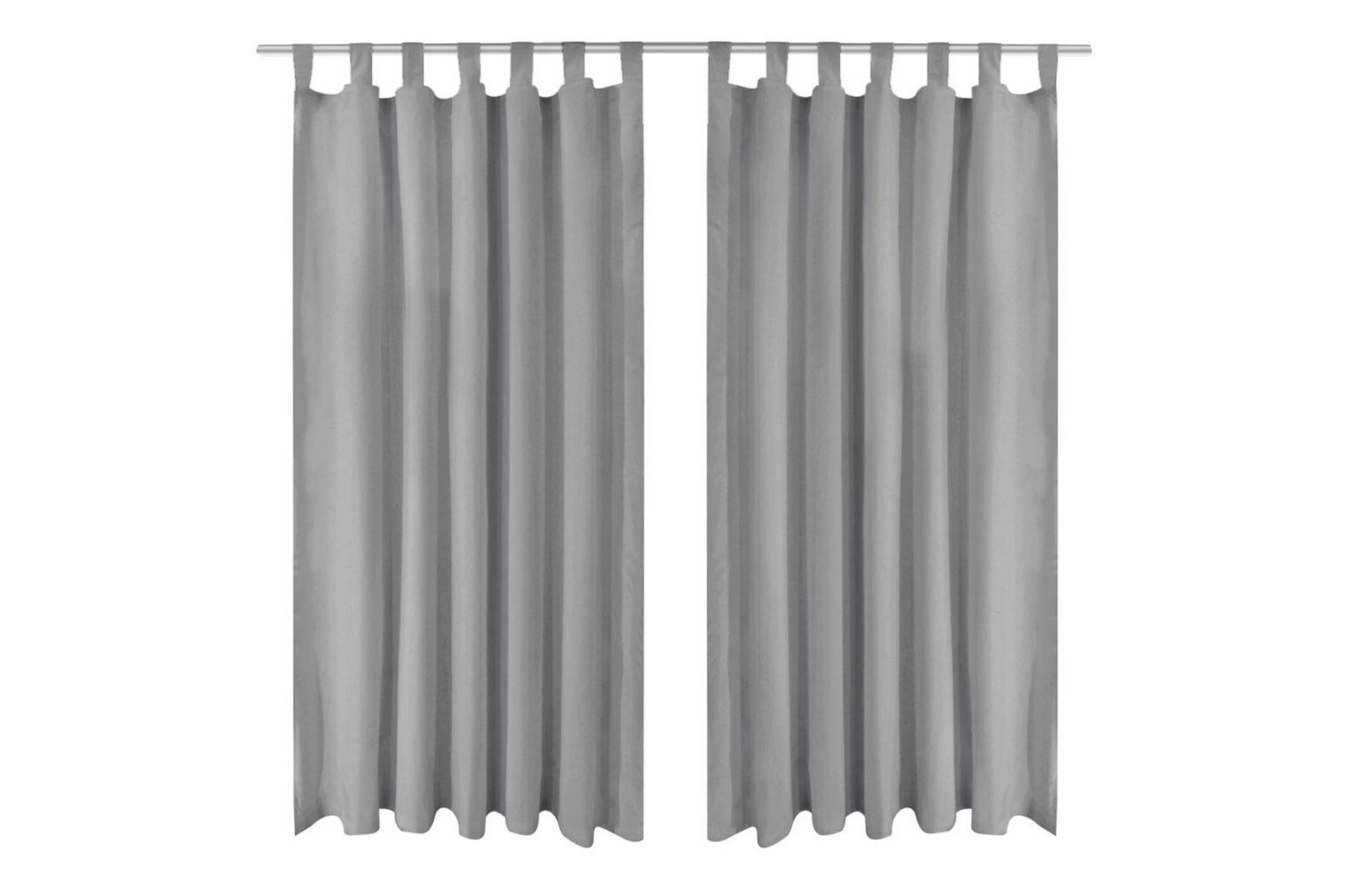 Mikrosateng gardiner med hemper 2 stk 140x245 cm grå - Grå - Tekstiler - Gardiner - Mørkleggingsgardin