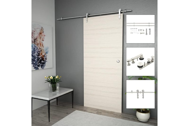 Utstyrsett for skyvedør 183 cm rustfritt stål sølv - Tekstiler - Gardiner - Mørkleggingsgardin