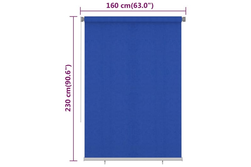 Utendørs rullegardin 160x230 cm blå HDPE - Blå - Tekstiler - Gardiner - Rullegardin