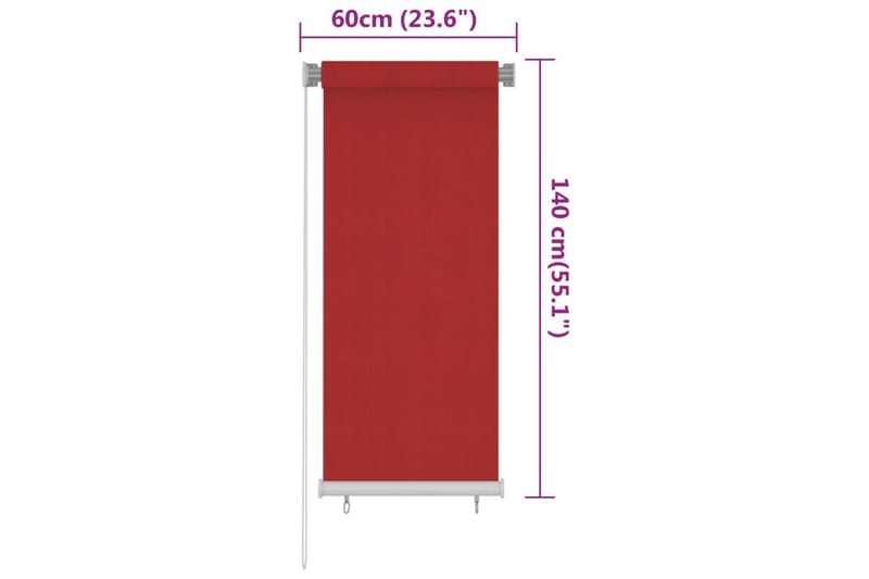 Utendørs rullegardin 60x140 cm rød HDPE - Rød - Tekstiler - Gardiner - Rullegardin