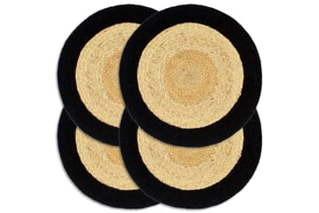 Bordmatter 4 stk naturell og svart 38 cm rund jute og bomull - Tekstiler - Kjøkkentekstiler