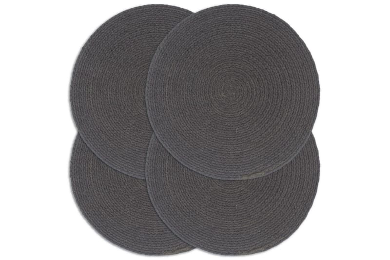 Bordmatter 4 stk ren mørkegrå 38 cm rund bomull - Kjøkkentekstiler - Bordbrikke