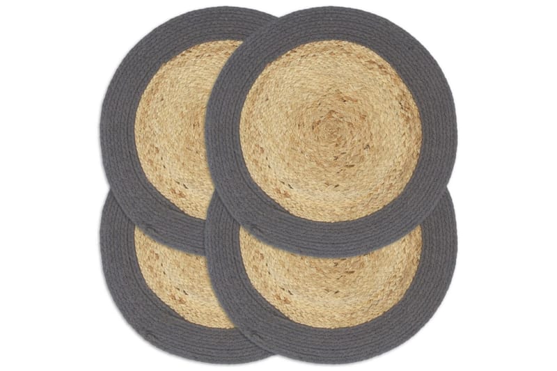Bordmatter 4stk naturell & antrasitt 38cm rund jute & bomull - Tekstiler - Kjøkkentekstiler