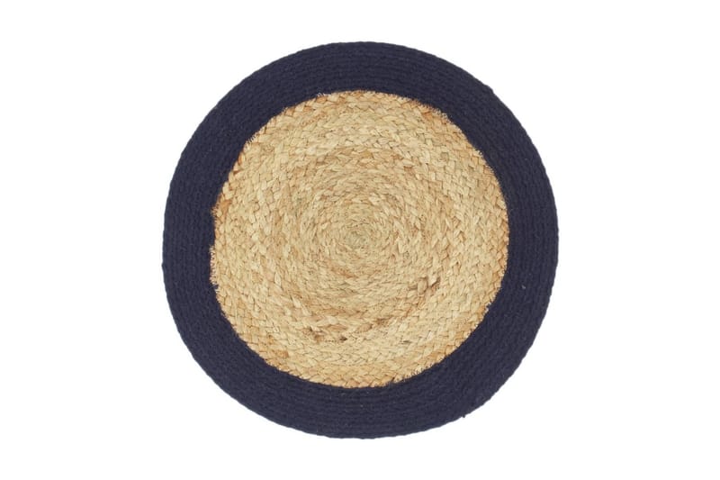 Bordmatter 4stk naturell & marineblå 38cm rund jute & bomull - Tekstiler - Kjøkkentekstiler