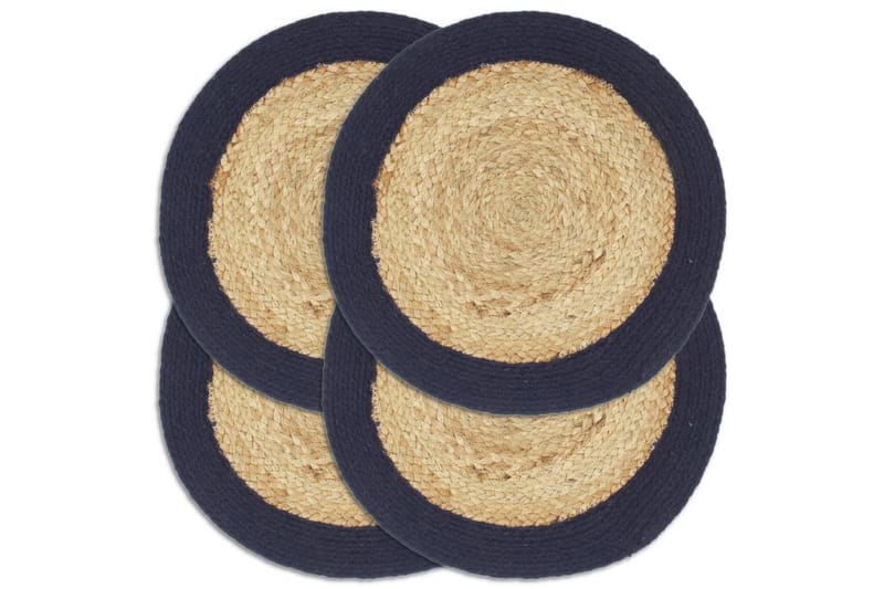 Bordmatter 4stk naturell & marineblå 38cm rund jute & bomull - Tekstiler - Kjøkkentekstiler