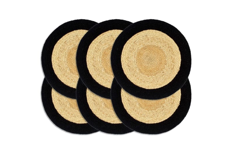 Bordmatter 6 stk naturell og svart 38 cm rund jute og bomull - Bordbrikke - Kjøkkentekstiler