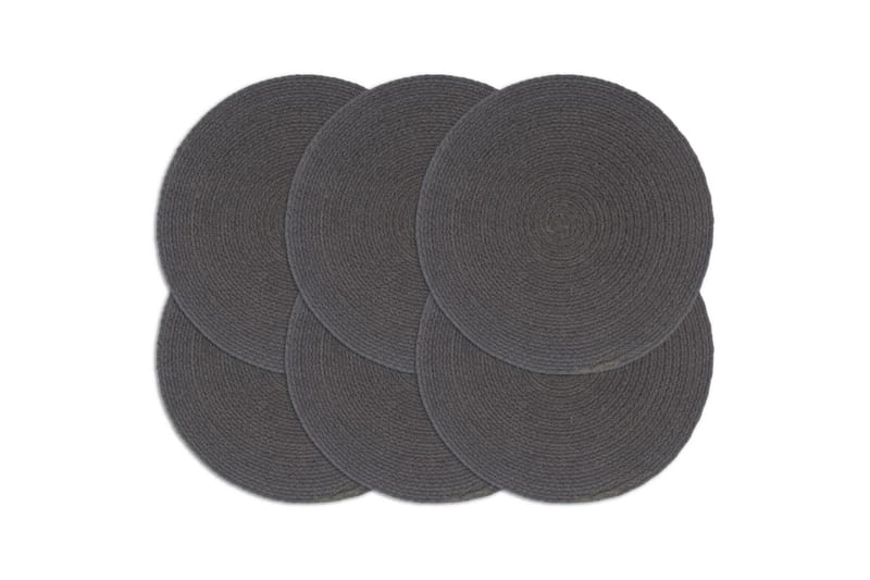 Bordmatter 6 stk ren grå 38 cm rund bomull - Bordbrikke - Kjøkkentekstiler