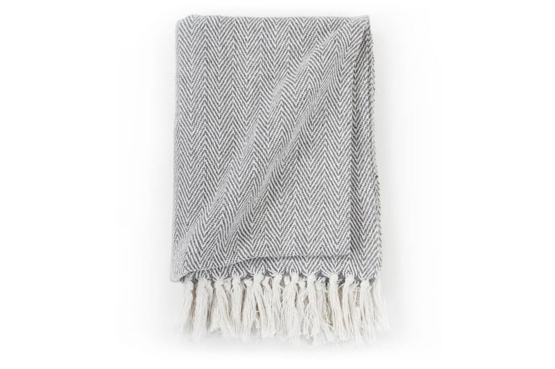 Pledd bomull fiskebeinsmønster 125x150 cm grå - Grå - Tekstiler - Pute & pledd - Tepper & pledd