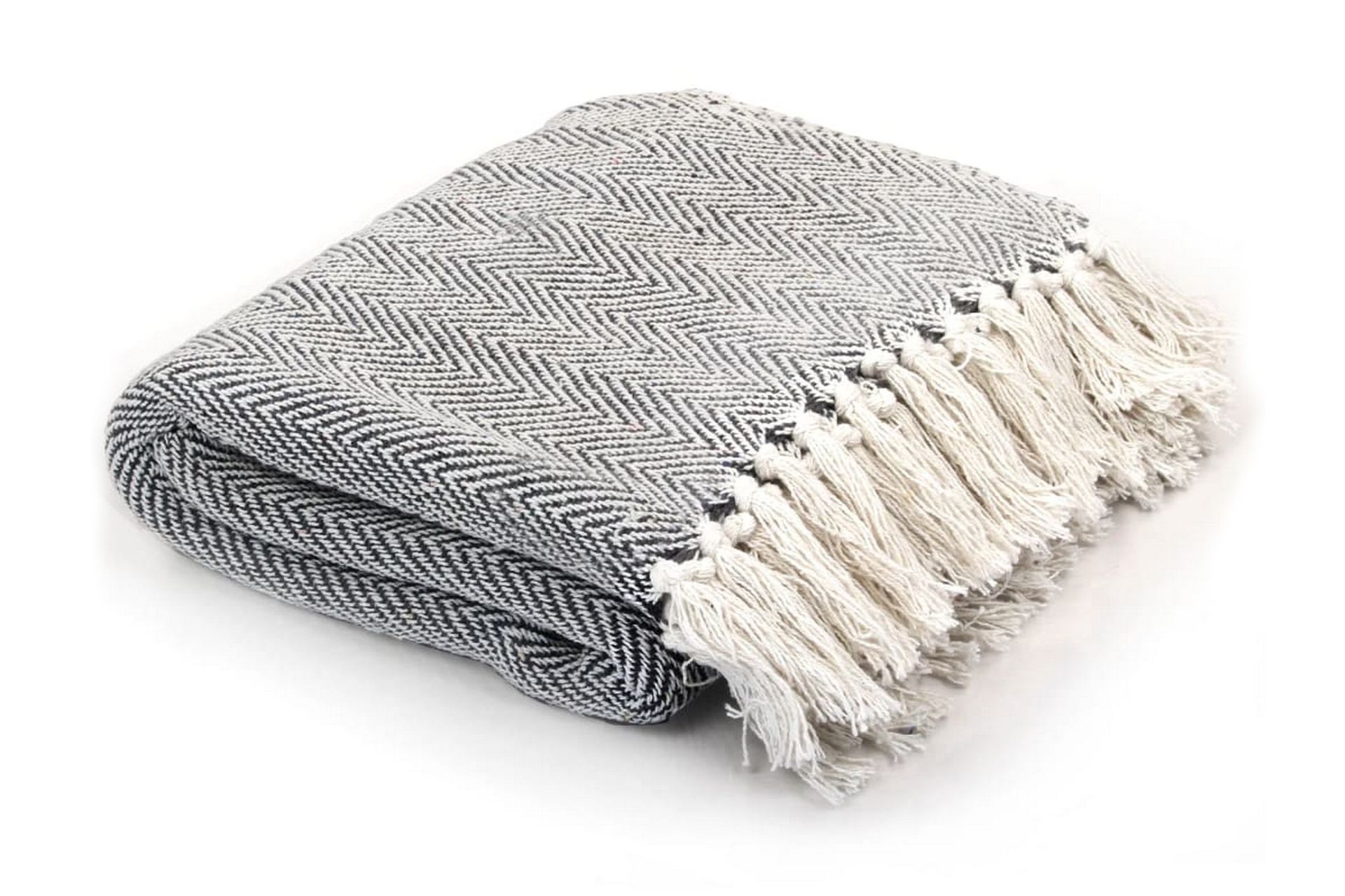 Pledd bomull fiskebeinsmønster 125x150 cm marineblå - Marineblå - Tekstiler - Pute & pledd - Tepper & pledd