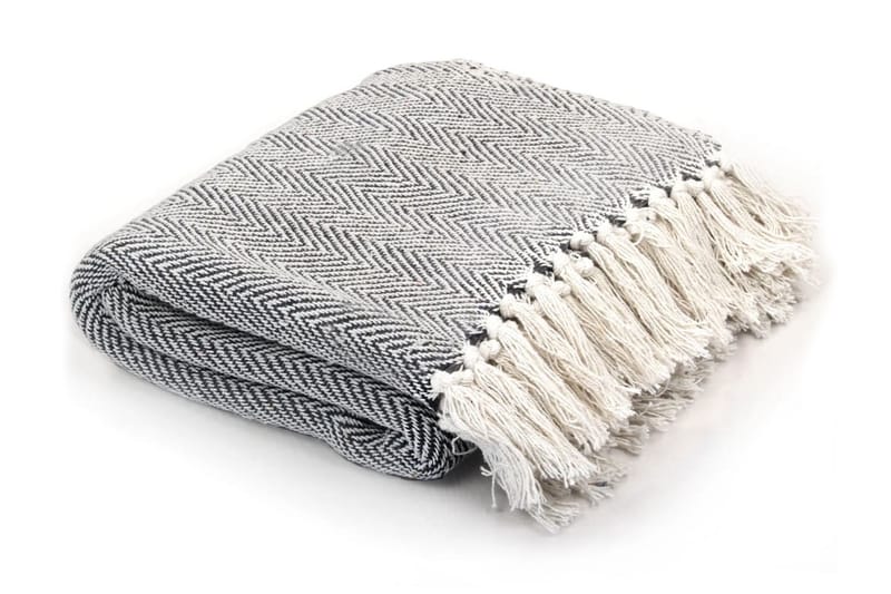 Pledd bomull fiskebeinsmønster 125x150 cm marineblå - Marineblå - Tekstiler - Pute & pledd - Tepper & pledd