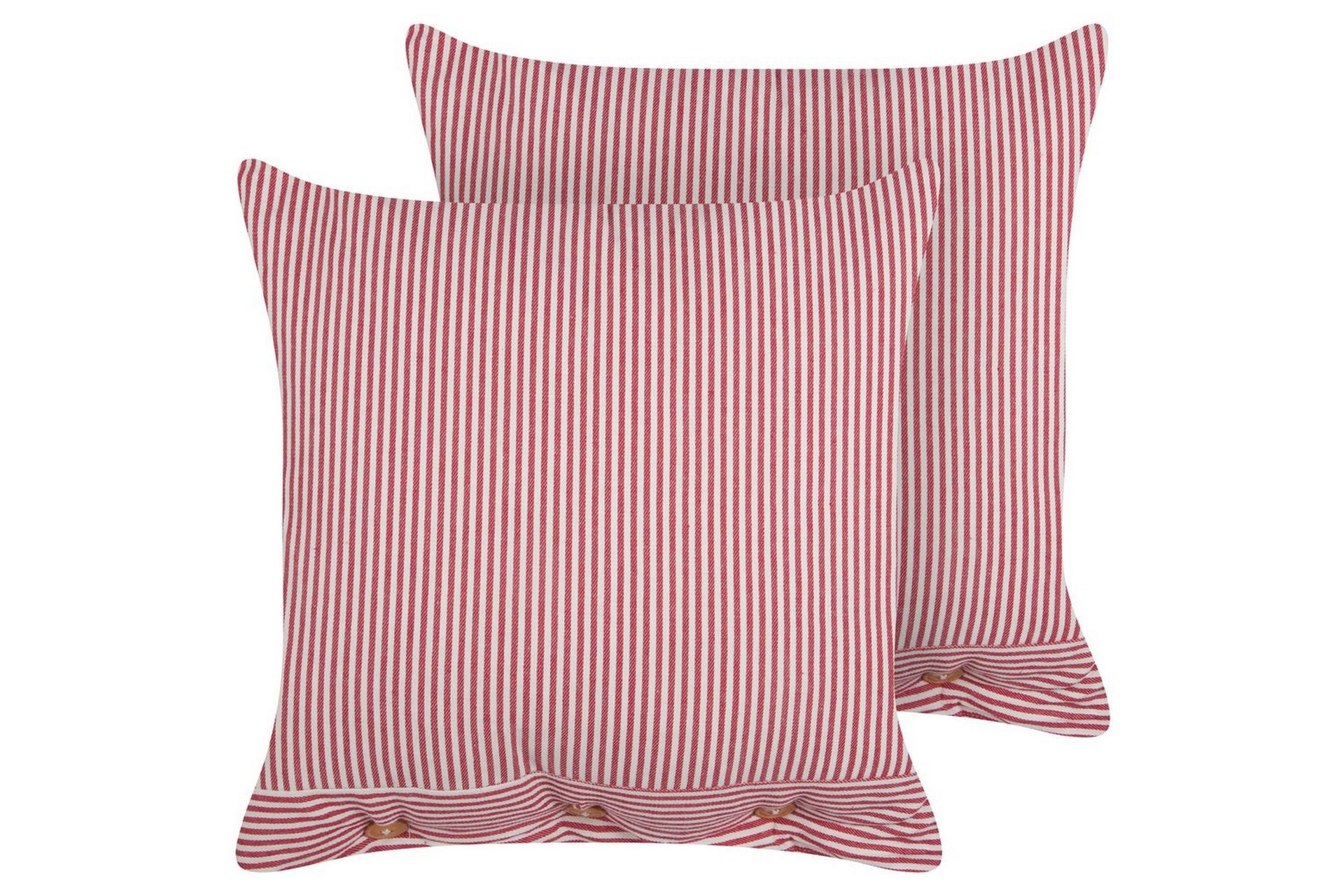 Sett med 2 pynteputer i rød og hvit bomull 45 x 45 cm Stripete mønsterknapper Retro dekortilbehør Soverom Stue