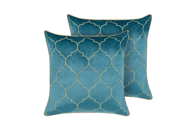 Pynteputer Alyssum sett på 2 Blå/gull, Fløyel - Blå/gull, Fløyel - Tekstiler - Pute & pledd - Hagepute