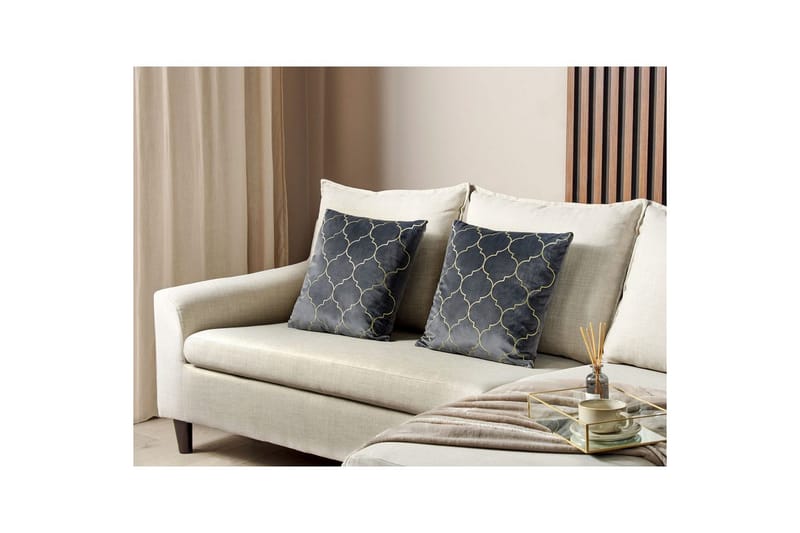 Pynteputer Alyssum sett på 2 Grå/gull, Fløyel - Grå/gull, Fløyel - Tekstiler - Pute & pledd - Hagepute