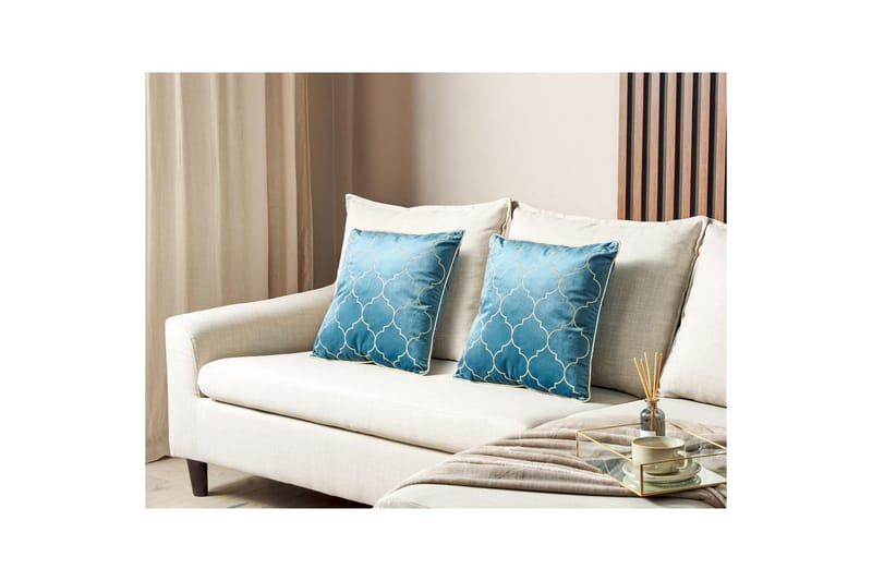 Pynteputer Alyssum sett på 2 Blå/gull, Fløyel - Blå/gull, Fløyel - Tekstiler - Pute & pledd - Hagepute