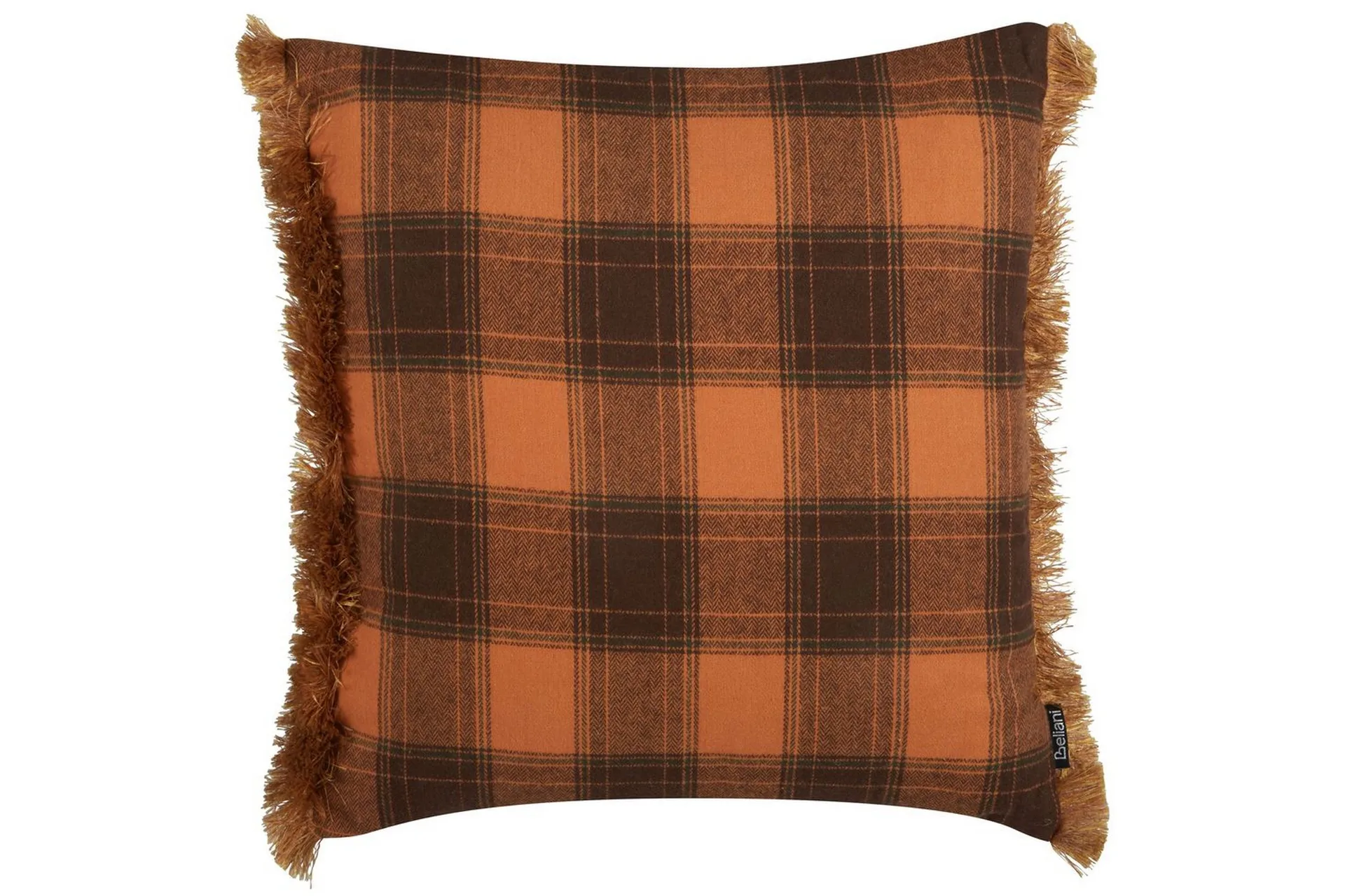 Dekorativ pute i oransje og svart 40 x 70 cm Rutete mønster med frynser Retro dekortilbehør Soverom Stue