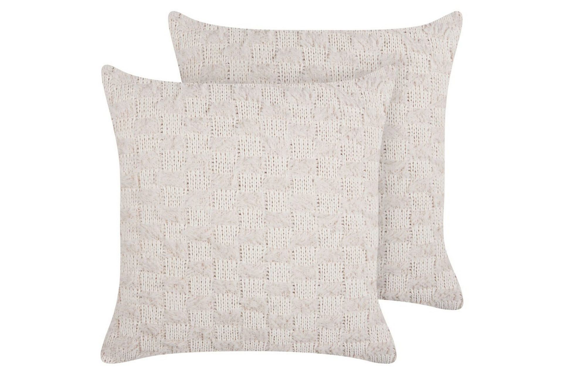 Sett med 2 spredte puter Beige stoff 45 x 45 cm Ensfarget mønster Strikket trekk Stil Tekstil