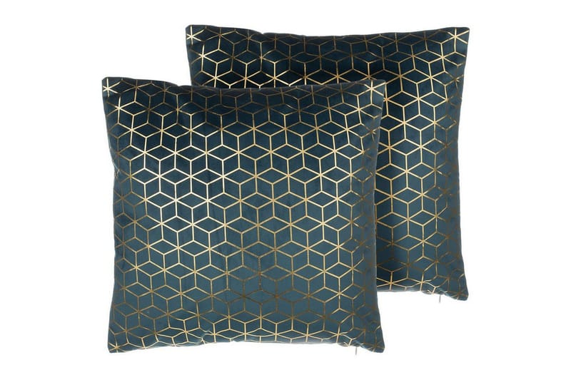 Pynteputer Celosia sett av 2 Blå/gull - Blå/gull - Tekstiler - Pute & pledd - Hagepute